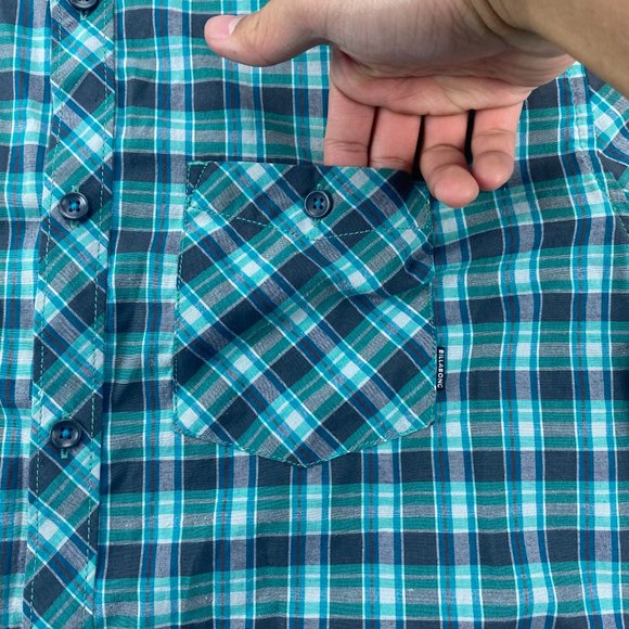 Billabong Shirt Men Medium M Teal Gray Plaid Button Down Chest Pocket Casual - Picture 3 of 7